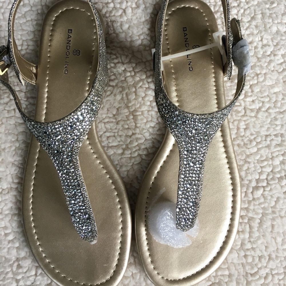 Gold Silver Rhinestone Bandolino Sandal, NIB, 8.5